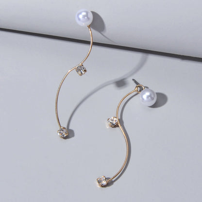 Classics Faux Zircon Pearl Gold Silver Metal S Earrings Ear Jacket Accessories-1