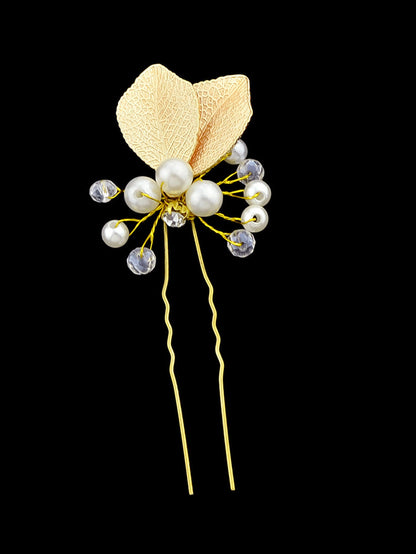 Hair Accessories Pearl Beads Gold Leaf Hair Sticks Wedding Party Hair Clips Gift-2