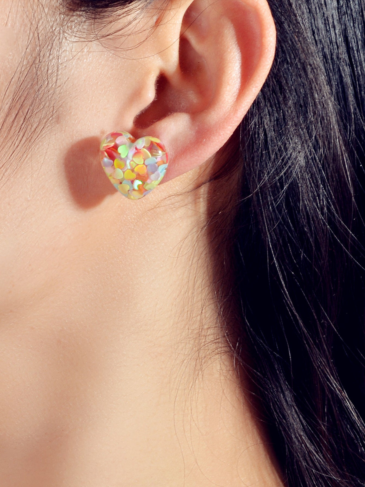 Love Heart Handmade Sparkle Glitter Stud Sequins Pierced Earrings Resin Jewelry-1