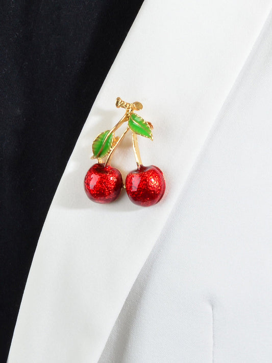 Attractive Red Enamel Twin Cherries Brooch Pin Fruit Jewelry Clothing Acccessory-1