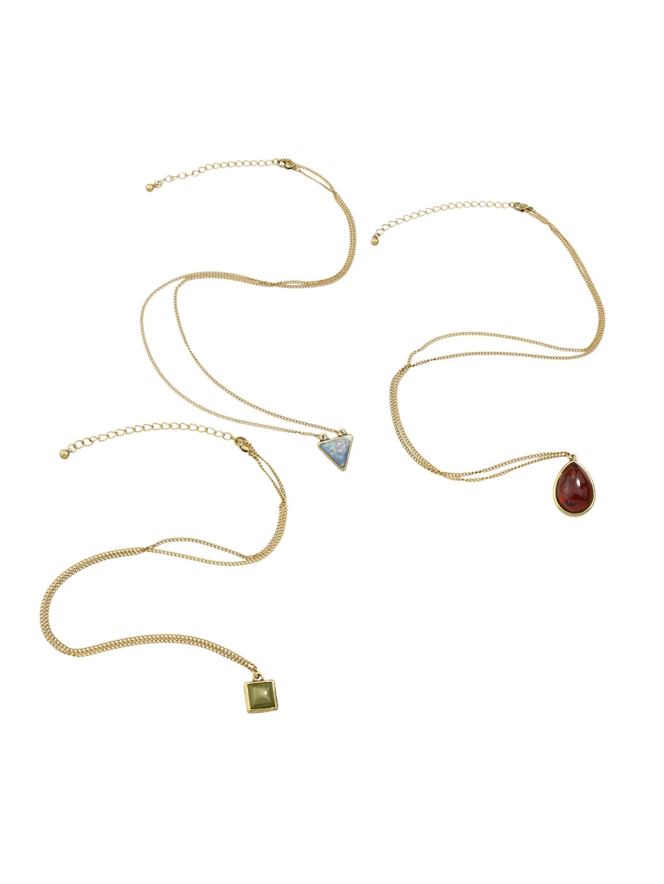 Bohemian Jewelry 3pcs Gold Chain Resin Square Triangle Water Drop Charm Necklace-2