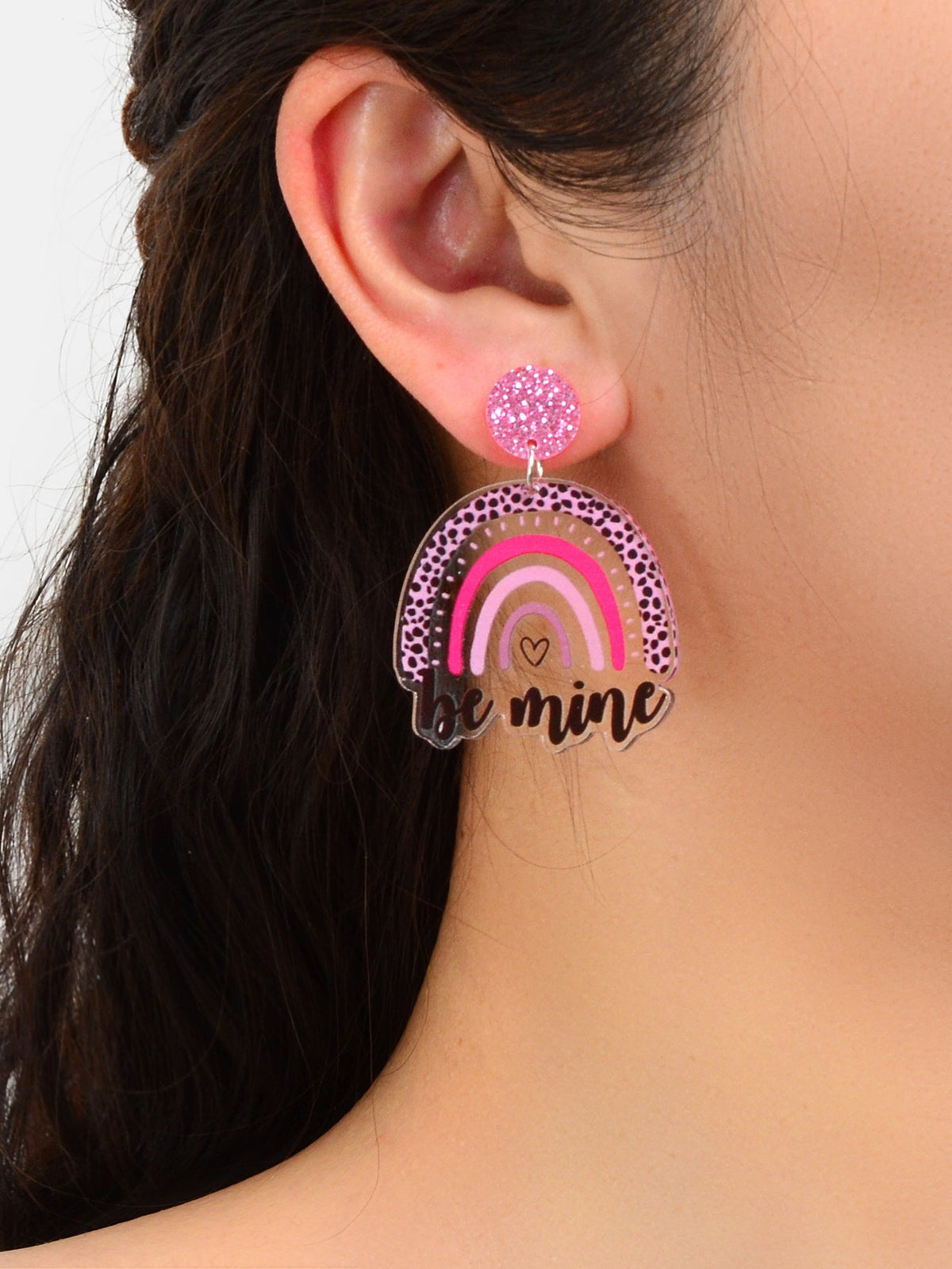 Sweet Y2k Style Pink Leopard Heart Rainbow Letter Acrylic Dangle Chunky Earrings-1