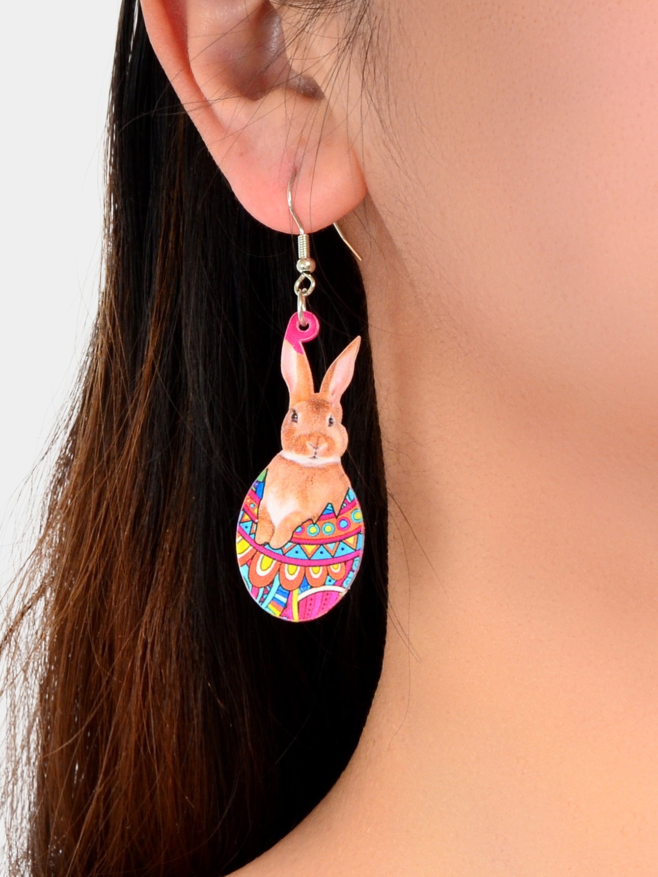 Cute Cartoon Easter Bunny Rabbit Charm Dangling Earrings Funny Eggs Jewellery-1