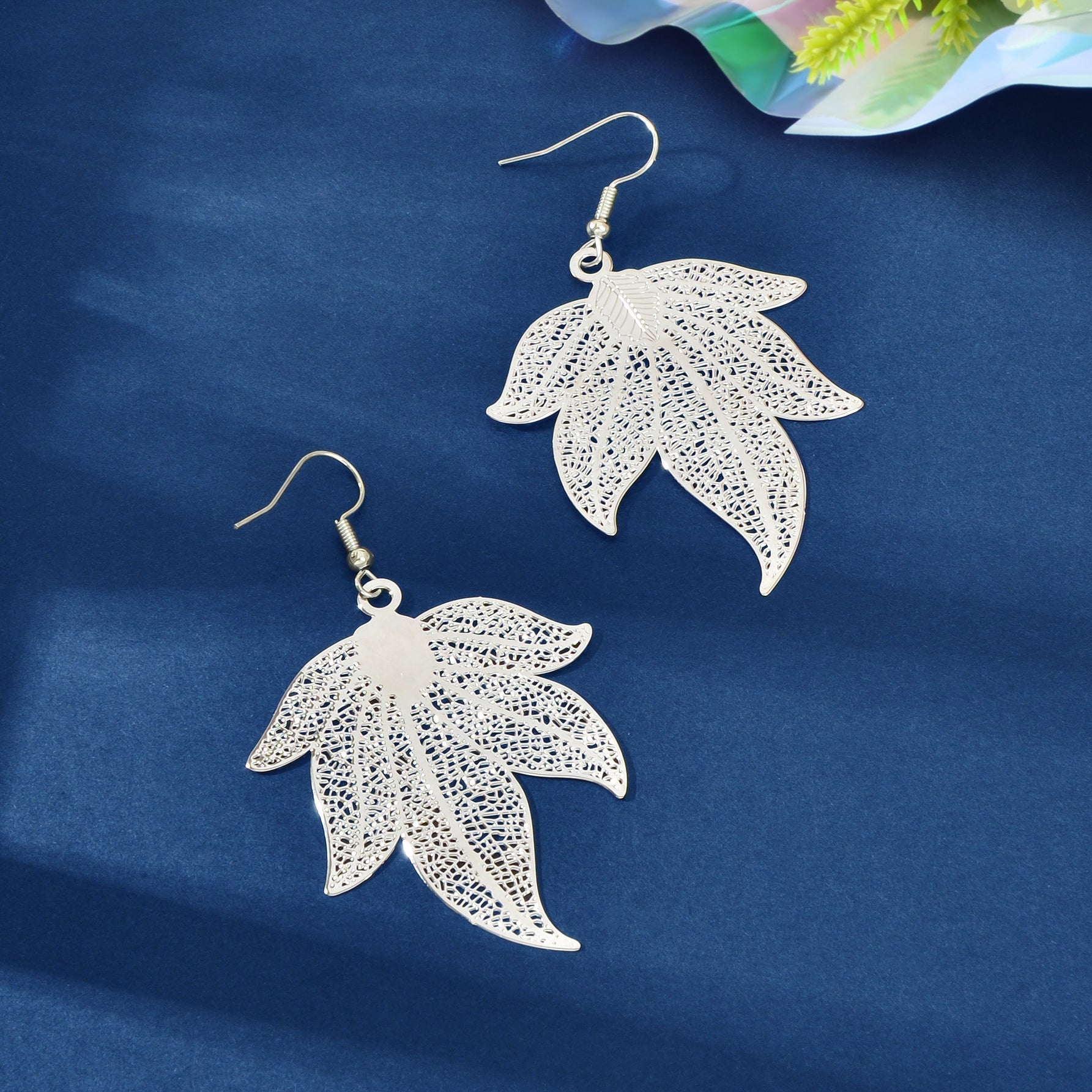 Stylish Silvery Metal Hollow Leaf Dangle Earrings Women Party Daily Summer Beach Holiday Jewelry Accessories-3