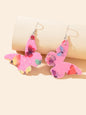 Pink Green Lightweight Pu Leather Butterfly Dangle Earrings Beautiful Accessory-1