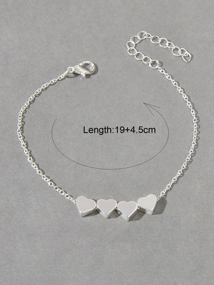 Nice Collection Minimalist Style Silver Chain Heart Charm Basic Women Bracelets-1