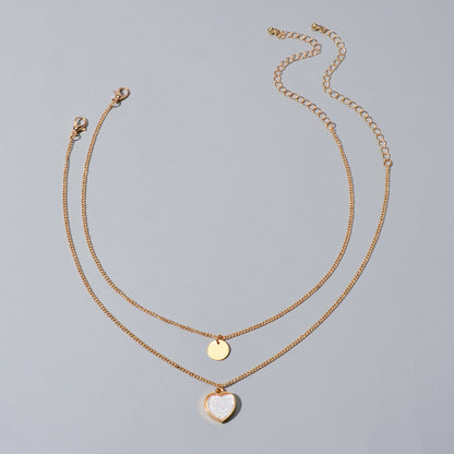 2 pcs Multiple Gold Silver Chain Round Heart Charm Women Necklace Female Jewelry-1