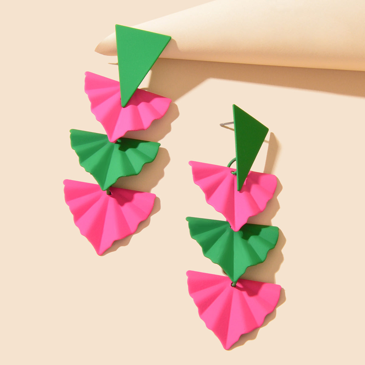 Y2k Style Candy Color Geometric Sector Triangle Stud Earrings Girl Party Jewelry-1