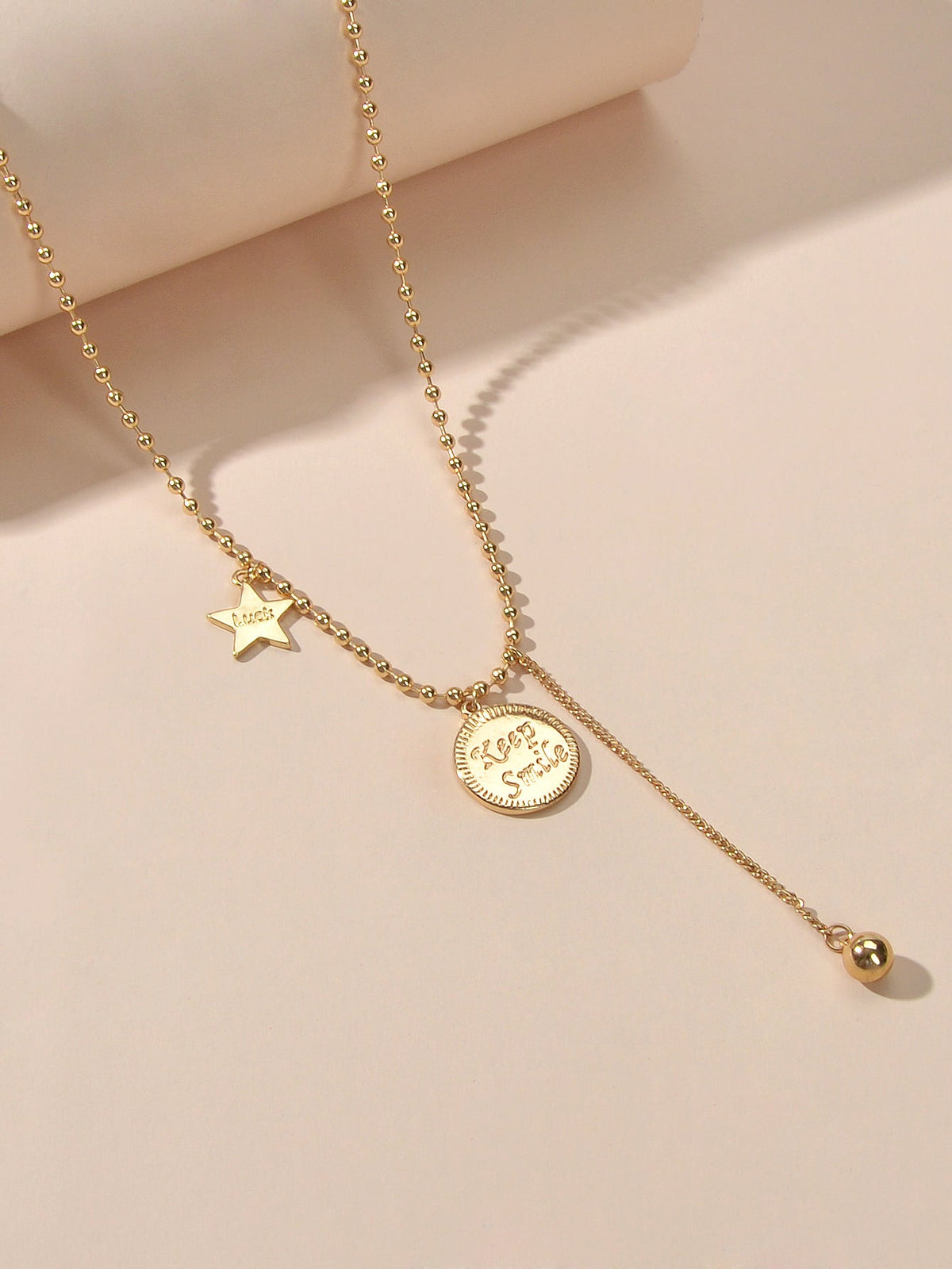 Dainty Party Jewellery Gold Popcorn Chain Luck Letter Star Round Charm Necklace-1
