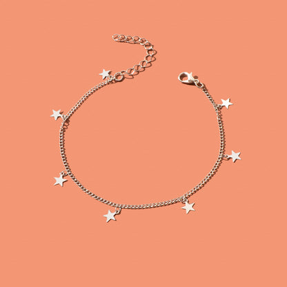 Minimalist Silvery Chain Star Charm Anklet Boho Chic Beach Vacation Foot Jewelry-4