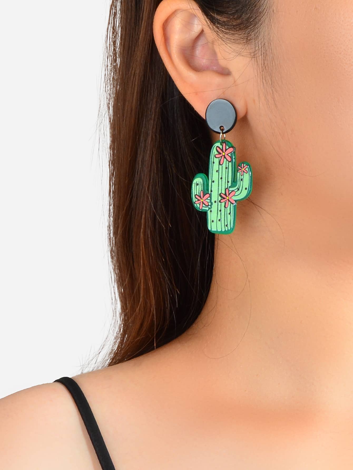 Bohemian Jewelry Cute Green Resin Cactus Dangle Earrings for Women Holiday Party-1