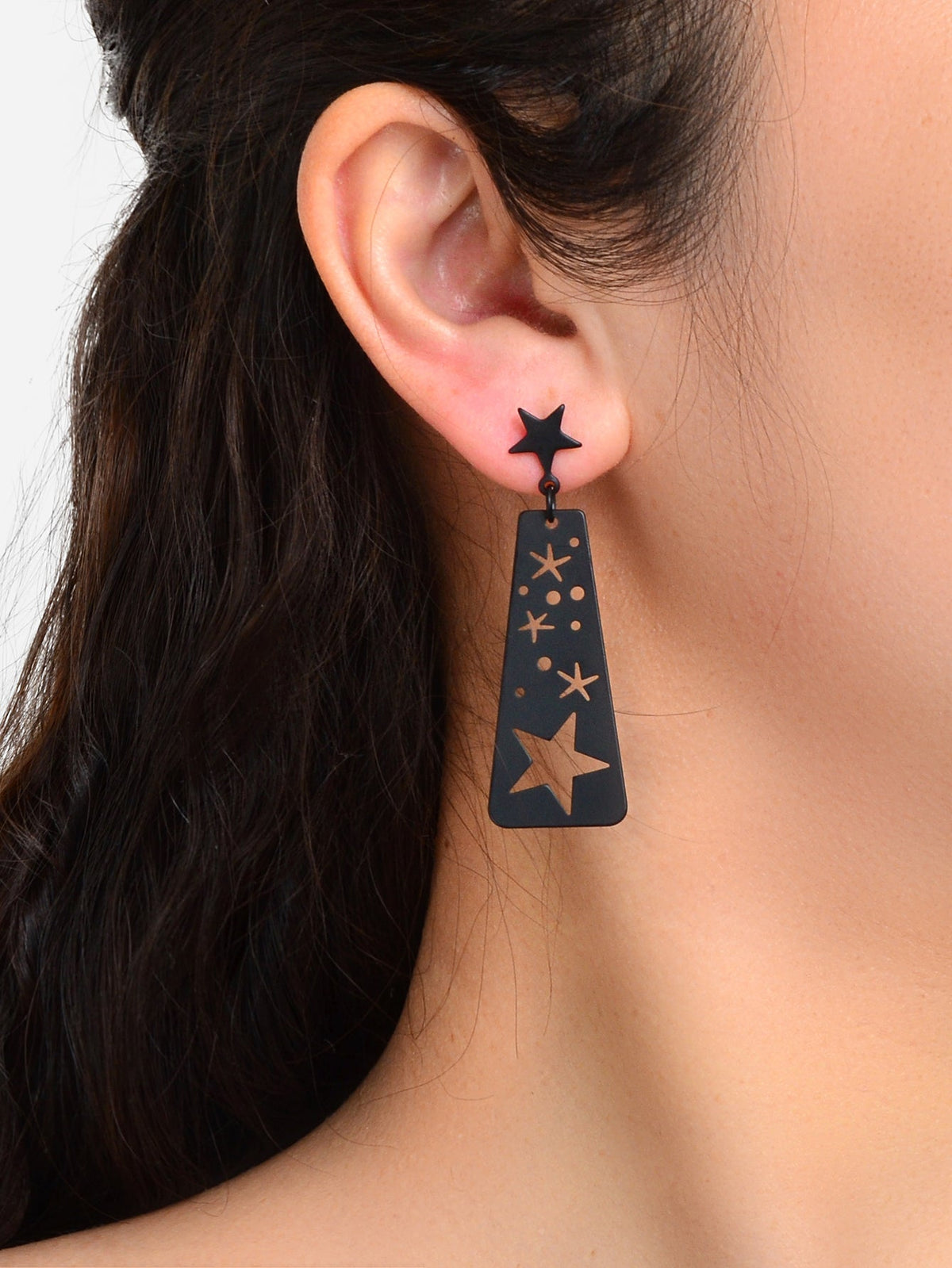 Black Square Geometric Hollow Star Statement Personalized Earrings Ear Jewellery-1