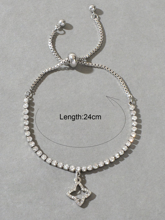 Luxury Full Rhinestone Flower Charm Silver Bracelet Perfect Wedding Gift Jewelry-1