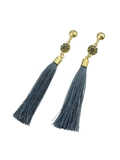 Ethnic Traditional Jewellery Rhinestone Flower Tassel Long Dangle Earrings Gift-1