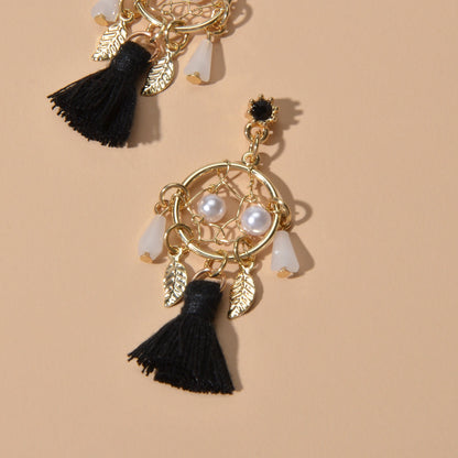 Ethnic Style Bohemian Jewellery Pearl Beads Leaf Charm Tassel Dangle Earrings-4