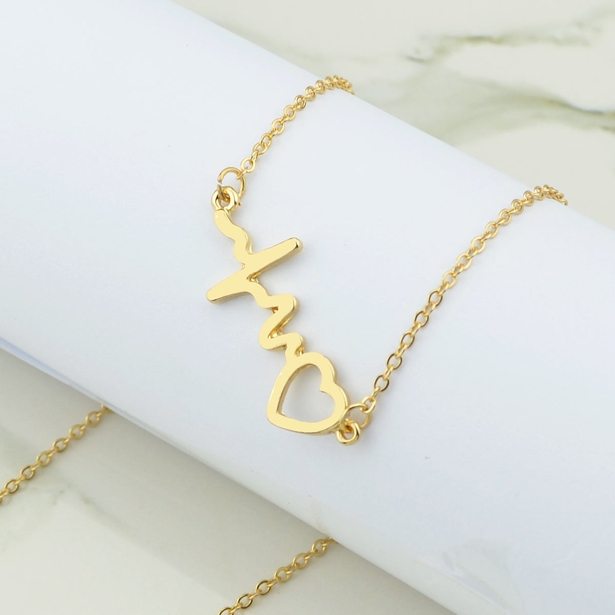 Minimalist Jewelry Gold Silver Chain Heartbeat Pendant Necklace Party Decoration-1
