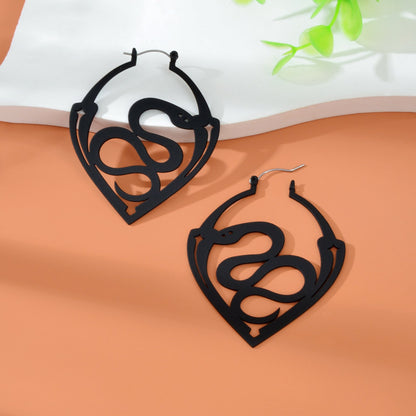 Gothic Black Snake Geometric Big Statement Dangle Earrings Party Daily Jewelry-4