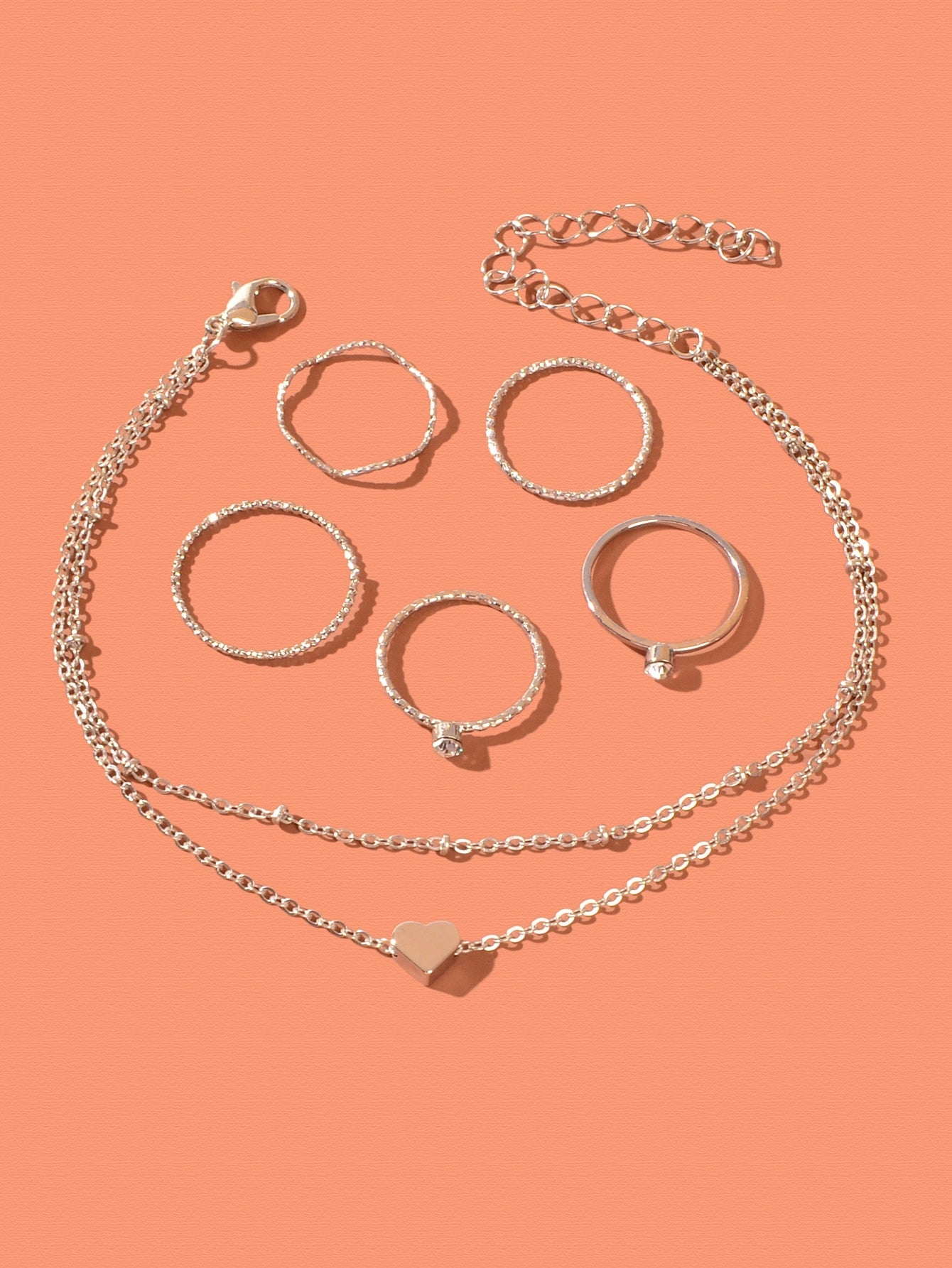 Silver Chain Anklet and Multiple Rings Set - Stylish Accessories Combo Jewellery-1
