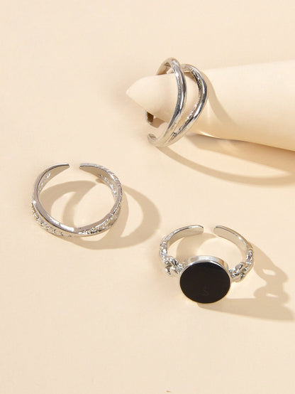Multiple 3pcs Round Black White Metal Knuckle Stackable Midi Finger Rings Set-5