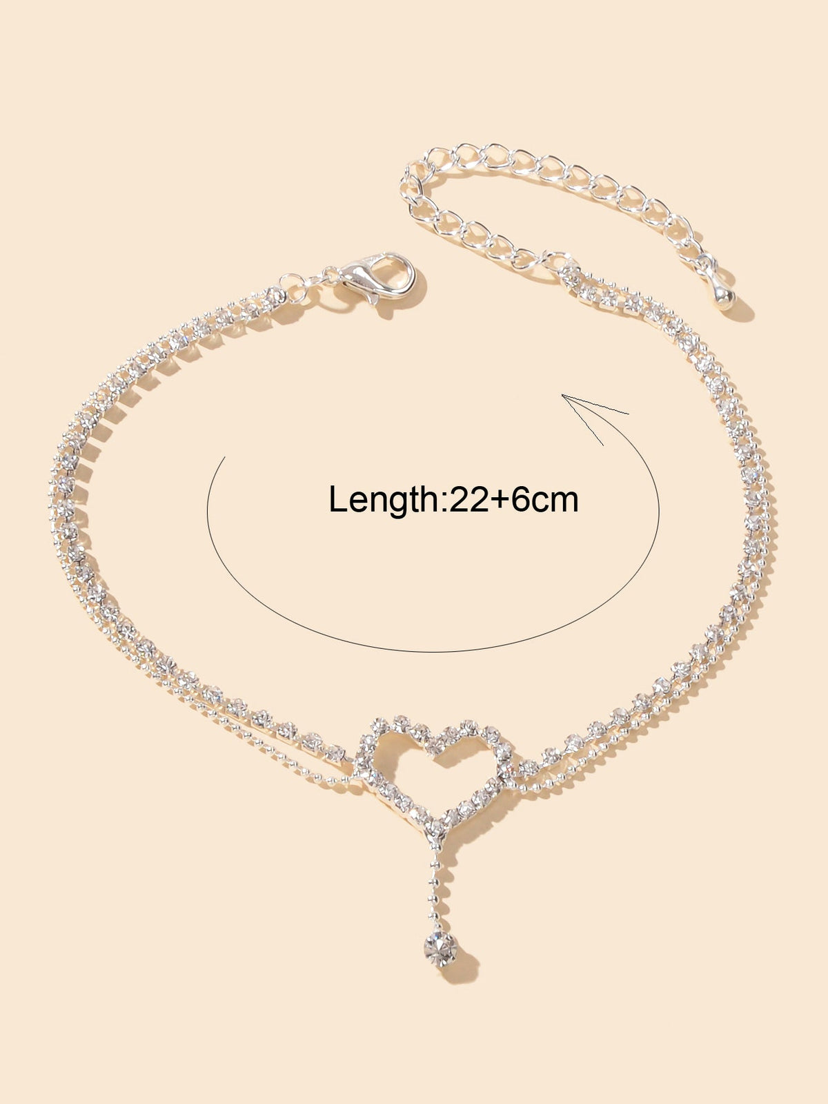 Shiny Double layer Silver Ball Chain Heart Charm Rhinestone Anklet Bracelet Gift-1