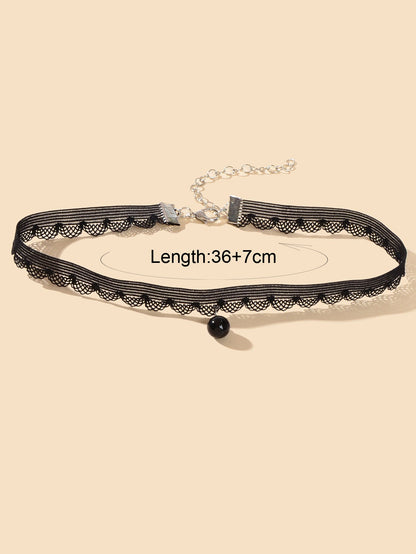 Classic Black Velvet Choker Round Charm Necklace Women Halloween Cosplay Jewelry-1