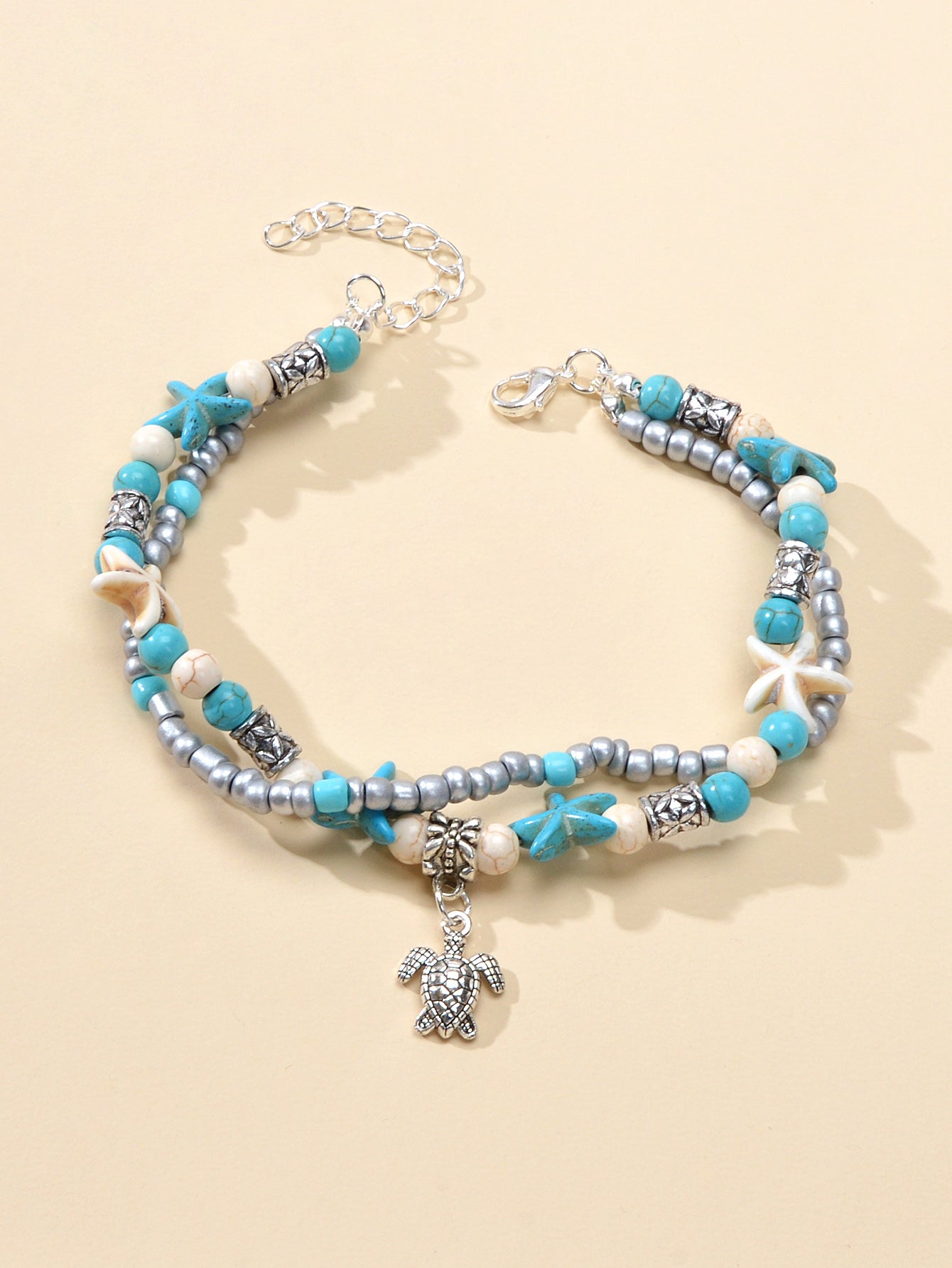 AU Stock Ethnic Foot Beach Turquoise Starfish Double layer Anklet Bracelet Gift-1