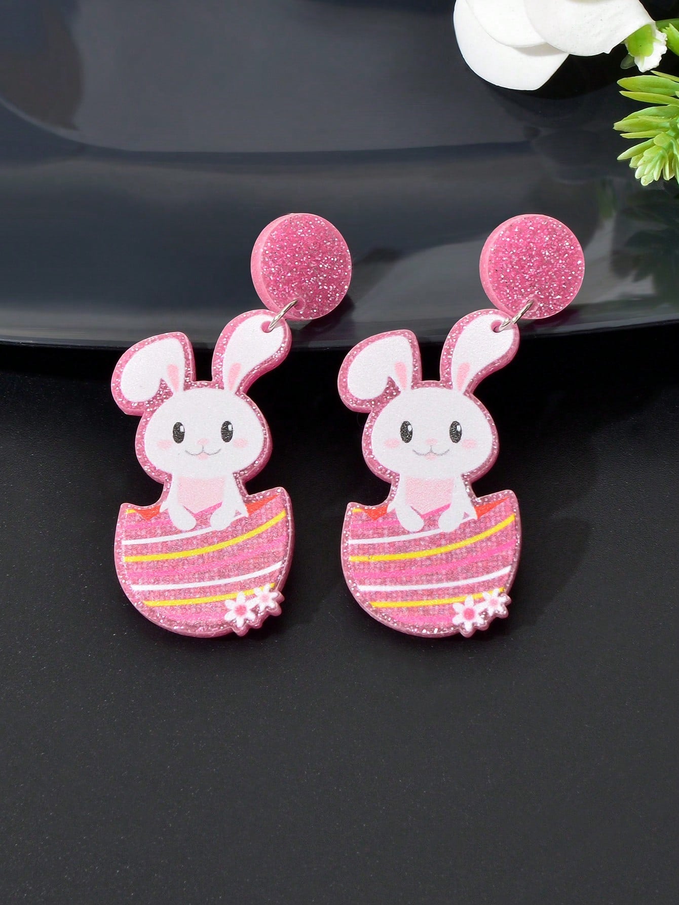 Pink Easter Bunny Pendant Earrings - Festive and Fun Fashion Accessories-2