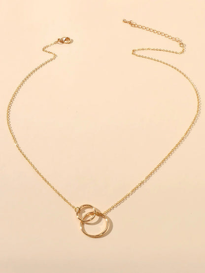 Minimalist Women Accessories Gold Silver Chain Circle Pendant Necklace for Party-2