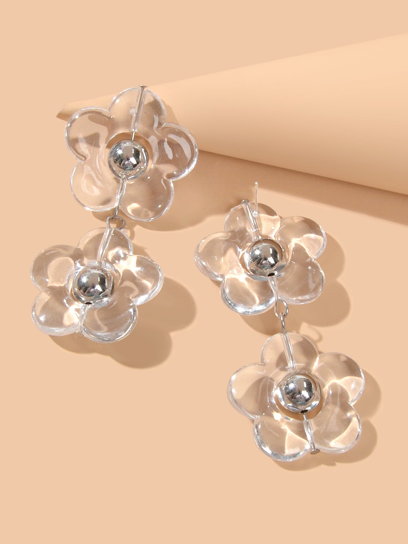 Transparent Flower Chunky Resin Acrylic Big Statement Pierced Earrings for Party-1