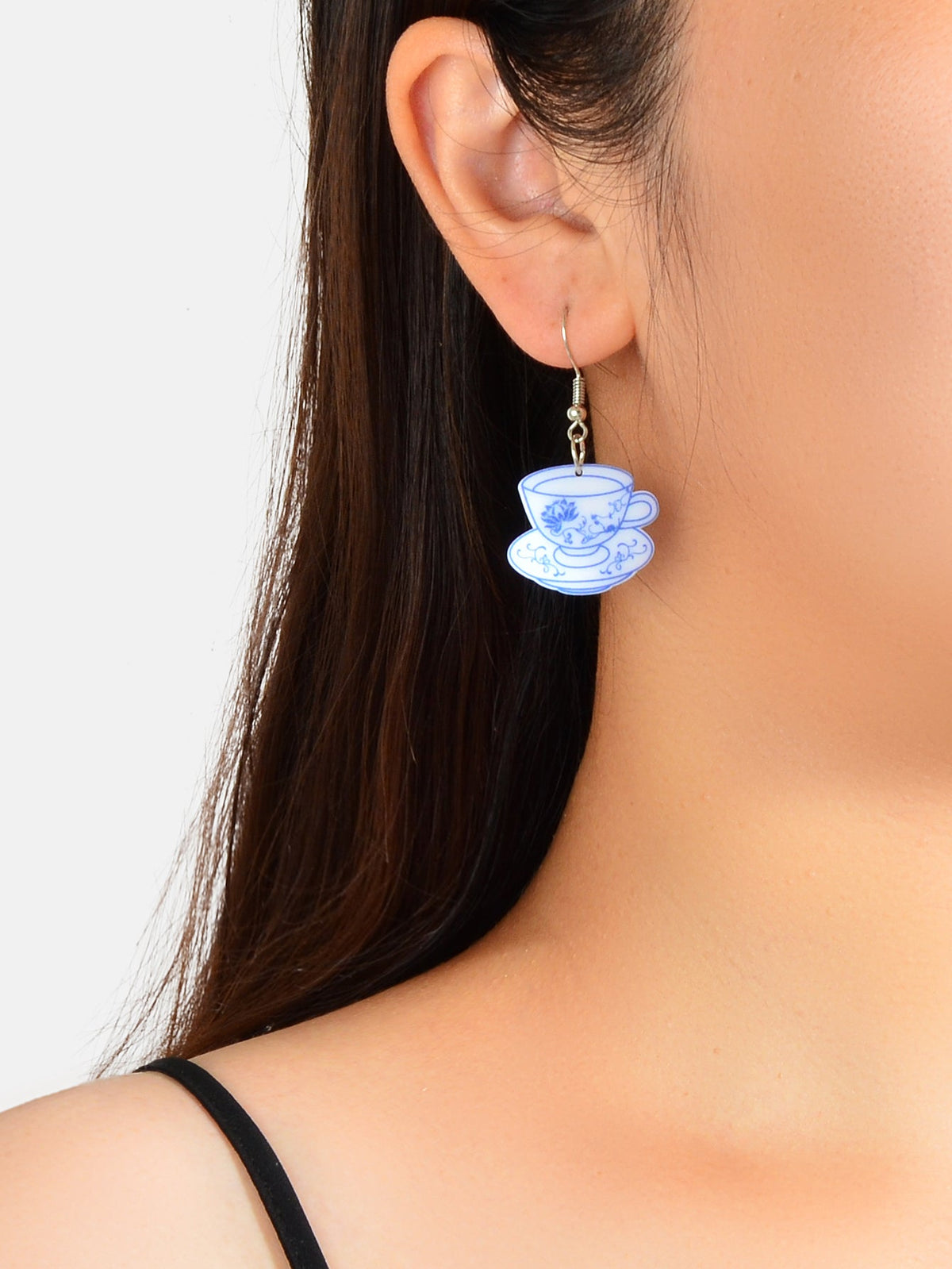 Ethnic Traditional Jewellery Blue and White Porcelain Bowl Dangle Earrings Gift-1