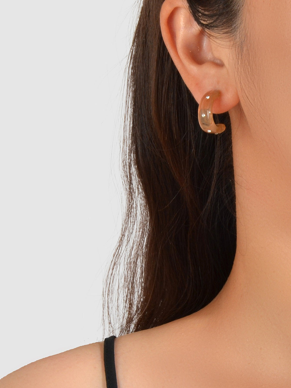 Boho Chic Rhinestone Brown Resin C shape Huggie Pierced Hoop Personality Earring-1
