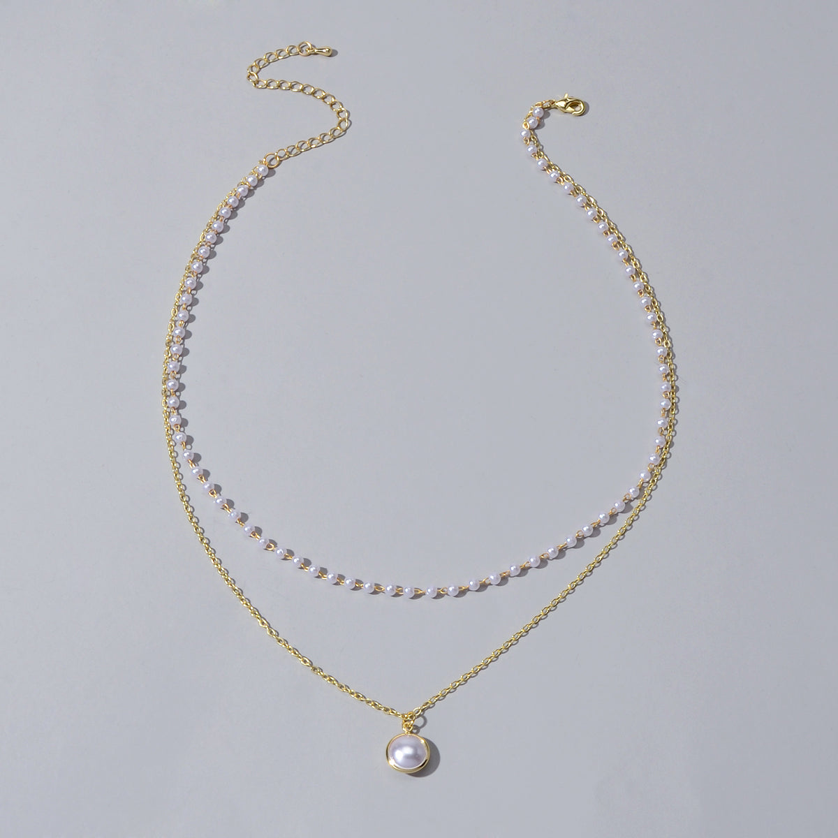 Retro Gold Double layer Chain Pearl Pendant Necklace Anniversary Wedding Gift-1