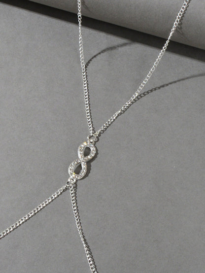 Glamorous Silver Rhinestone Infinity Bikini Beach Body Chain Harness Jewellery-2