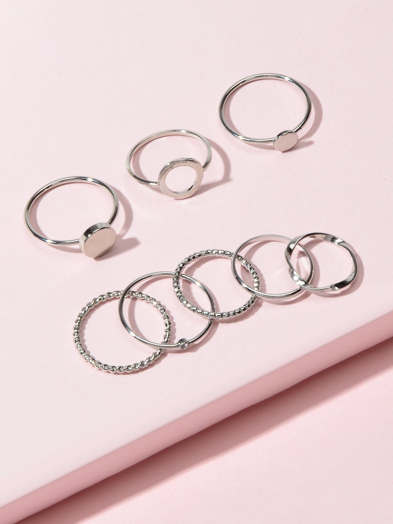 8 pcs Simple Geometric Rhinestone Disc Knuckle Multiple Finger Rings Bulk Pack-1
