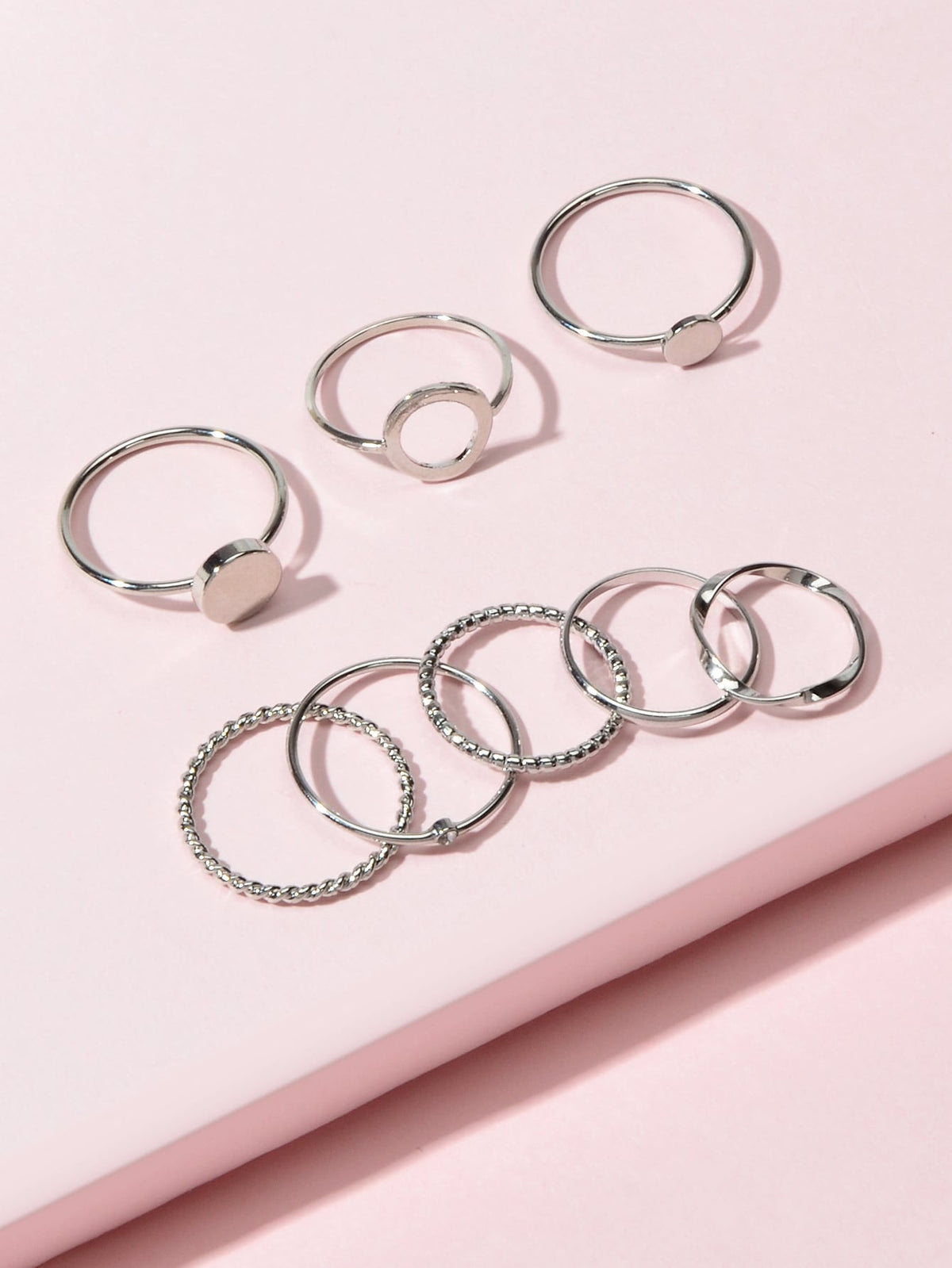 8 pcs Simple Geometric Rhinestone Disc Knuckle Multiple Finger Rings Bulk Pack-1