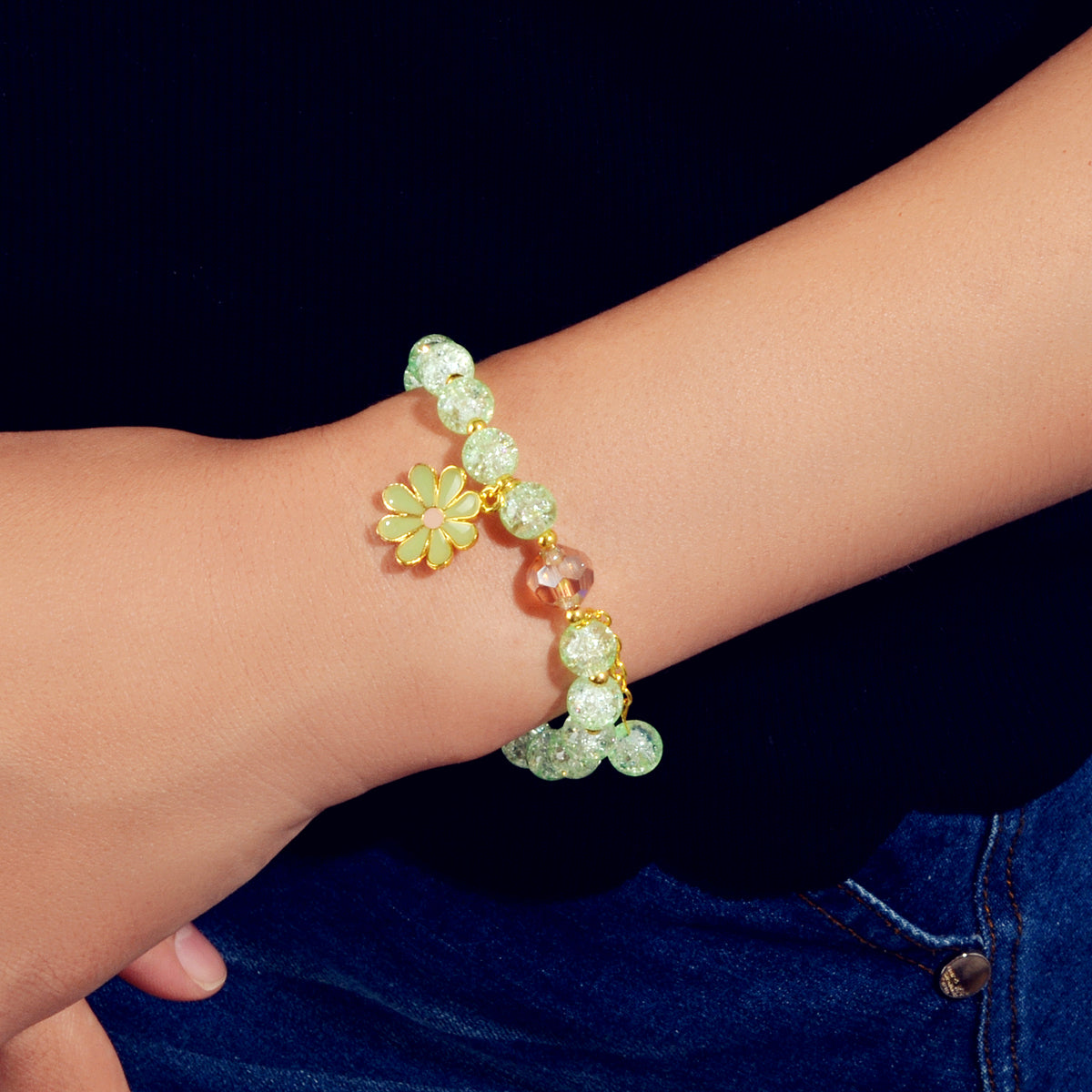 Handmade Beads Chain Flower Charm Bracelet Sweet Girls Teens Jewelry Dainty Gift-1