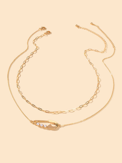 2pcs Popular Accessories Gold Chain Pearl Decor Pin Charm Necklace Women Jewelry-1