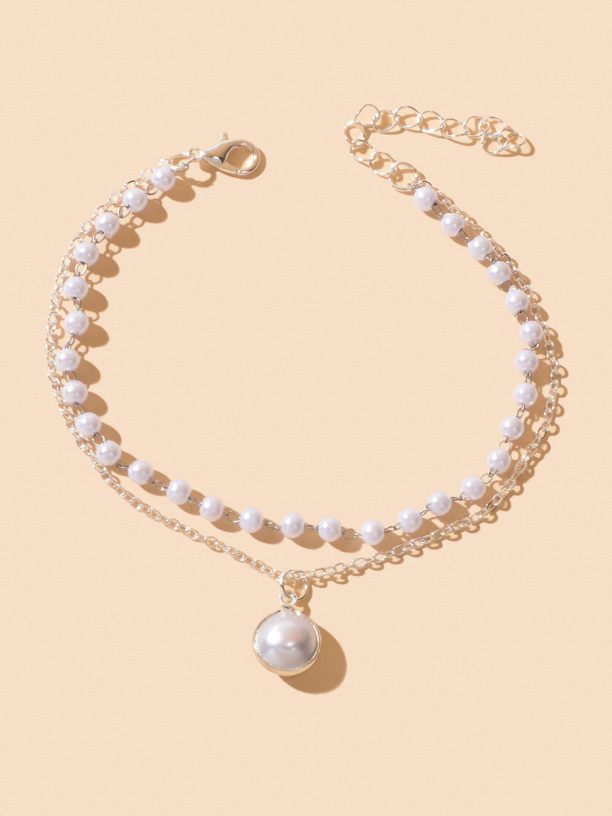 Double layer Gold Silver Chain Pearl Decor Anklet Foot Jewelry Beach Accessories-1
