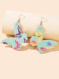 Pink Green Lightweight Pu Leather Butterfly Dangle Earrings Beautiful Accessory-4