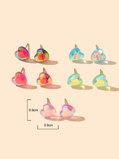 5pairs Funny Gifts Candy Color Small Heart Stud Earrings Lovely Ladies Jewellery-1