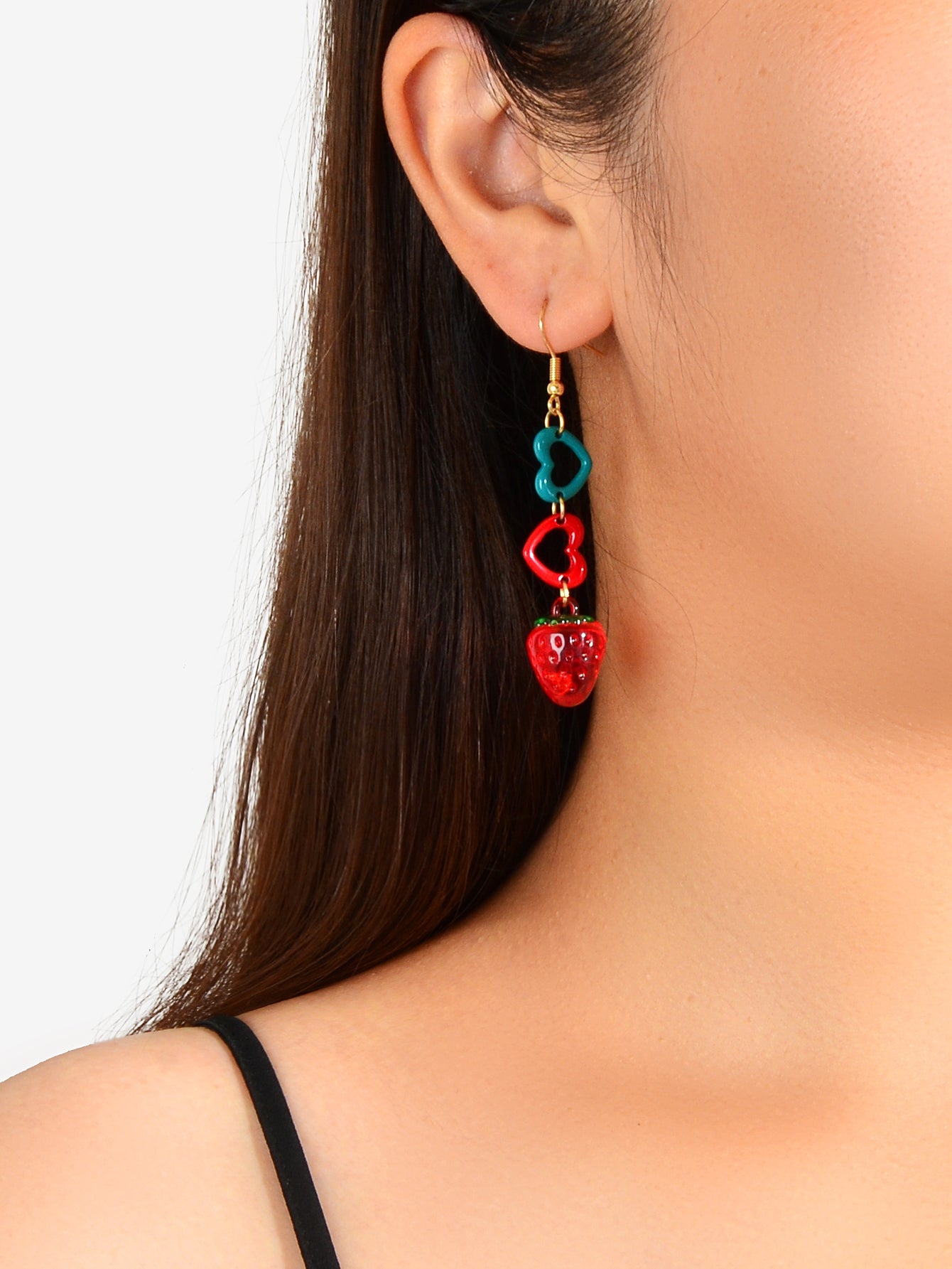 Colourful Heart Strawberry Earrings Long Dangle Drop Fruit Jewellery Funky Gift-2
