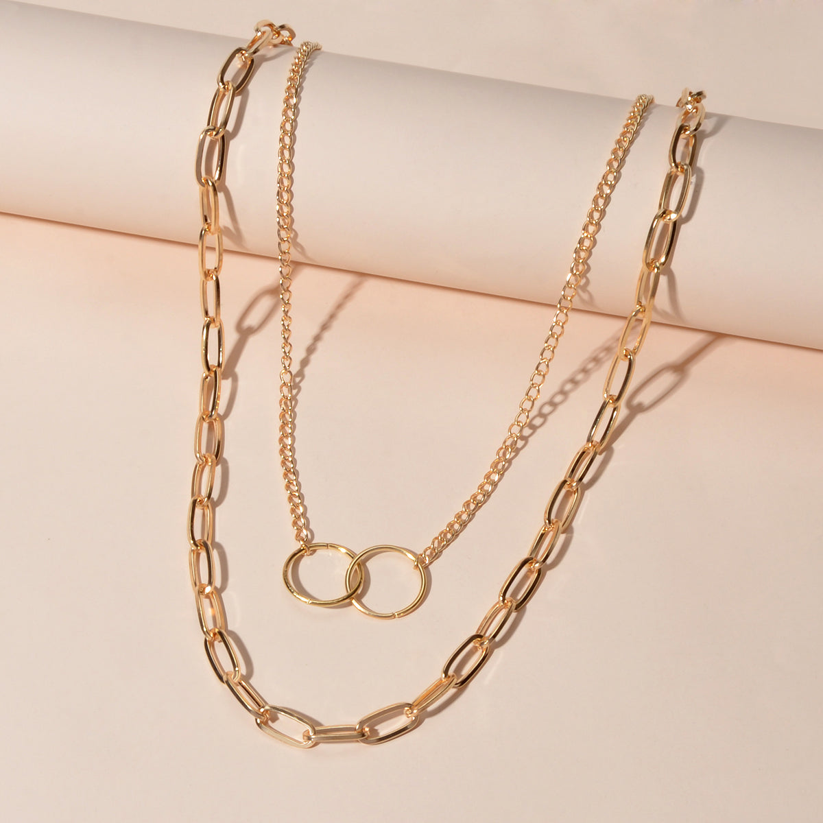 Punk Style 2 pcs Gold Chain Circle Pendant Necklace Wholesale Price Accessories-1