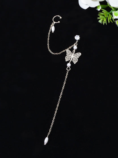 Butterfly Pendant Tassel Stud Earrings - Elegant and Whimsical Dangles Ear Clip-2