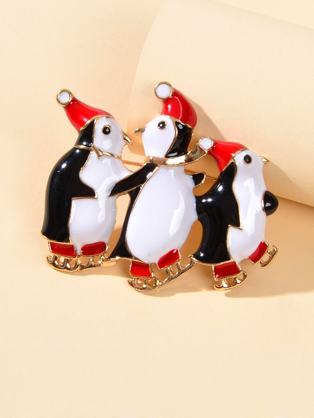 Cartoon Enamel Lovely Three Penguins Skate Brooch Pin Badge Christmas Jewellery-1