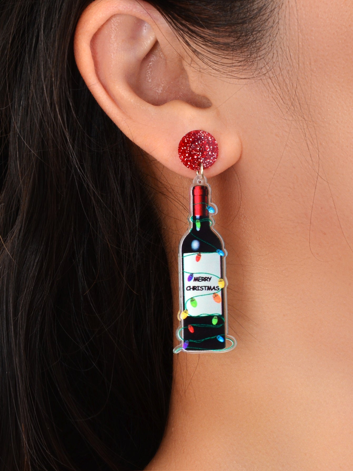Merry Christmas Festival Jewelry Acrylic Light String Twine Wine Bottle Earrings-1