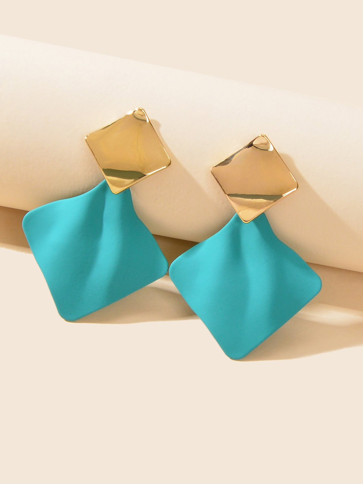 Retro Style Blue Enamel Geometric Square Hypoallergenic Pierced Party Earrings-1