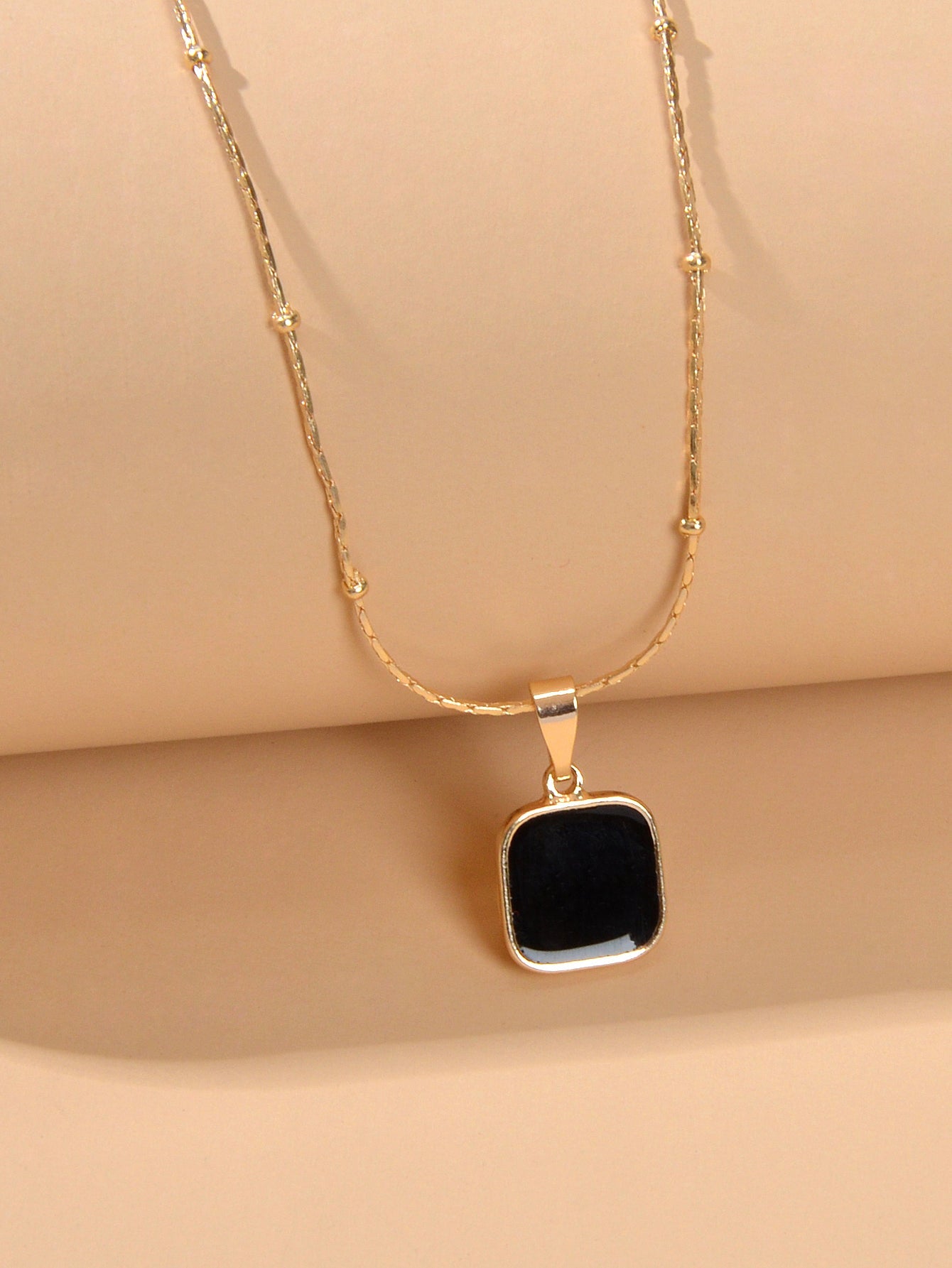 AU Stock Gold Chain Black Enamel Square Charm Necklace Women Fashion Accessories-3