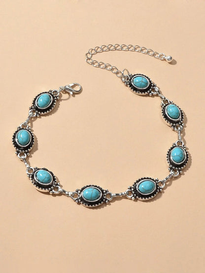 Vintage Boho Chic Tribal Ethnic Antique Silver Turquoise Anklet Foot Jewellery-1