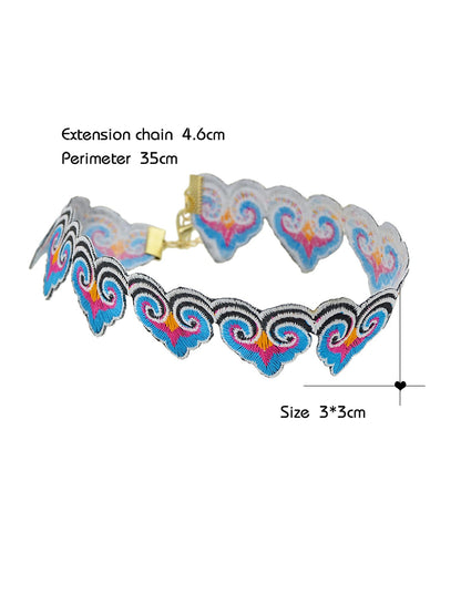 Traditional Jewelry Style Colorful Embroidery Heart Tattoo Choker Women Necklace-1