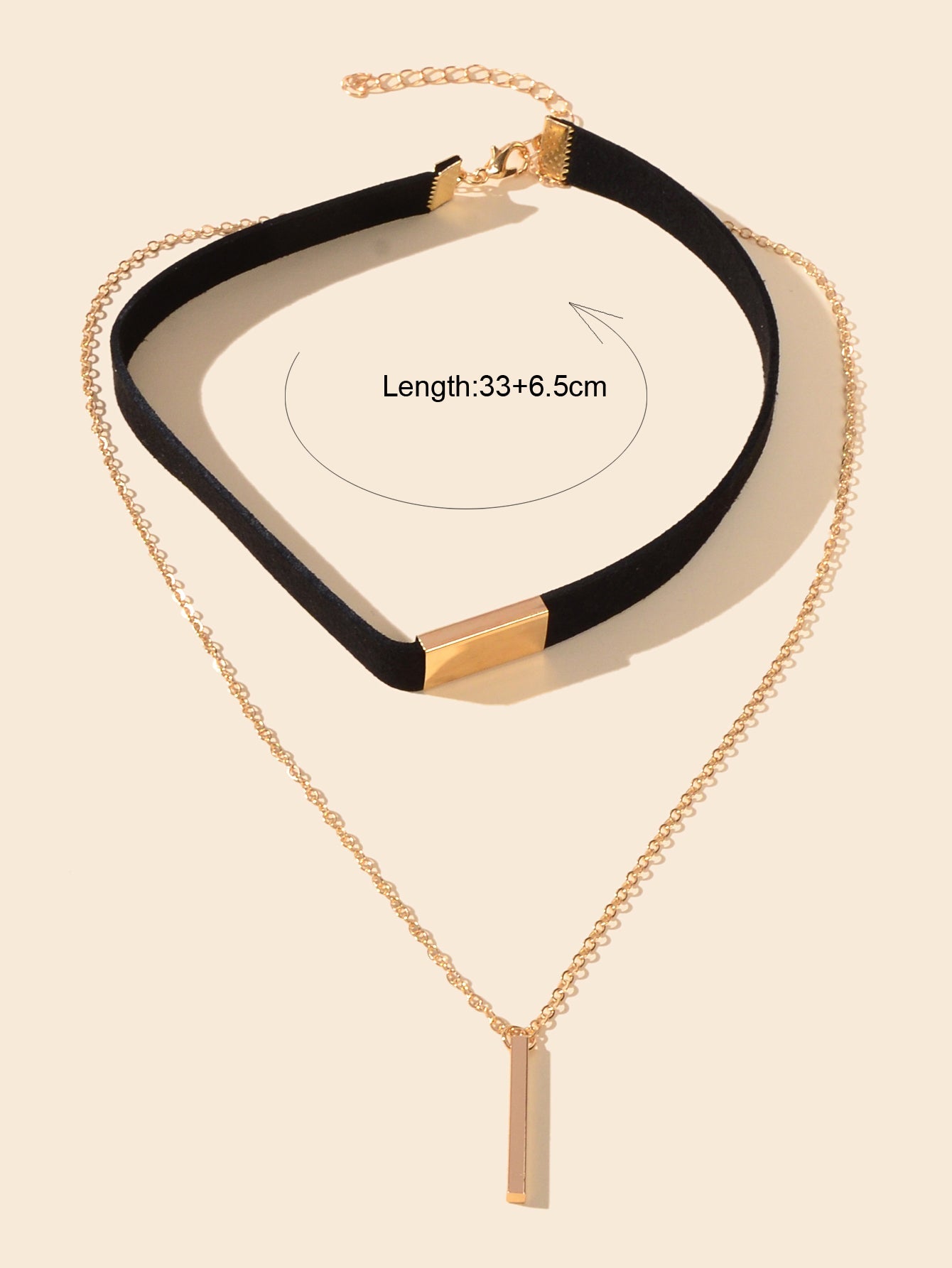 Punk Black Choker Double layer Gold Chain Geometric Charm Necklace Tattoo Choker-1